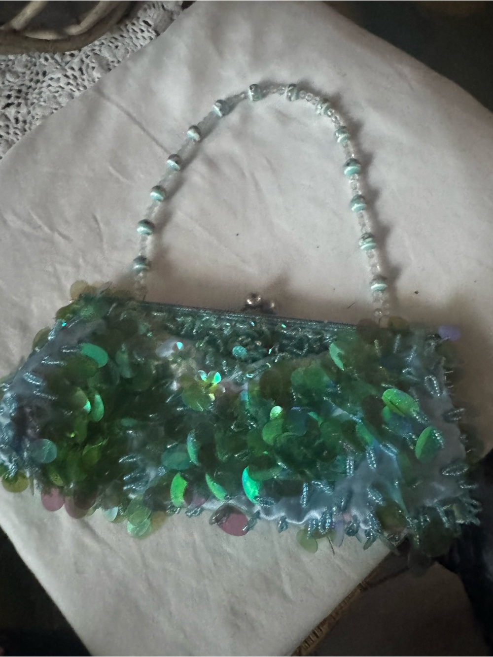 Green Sequin Beaded Evening Handbag